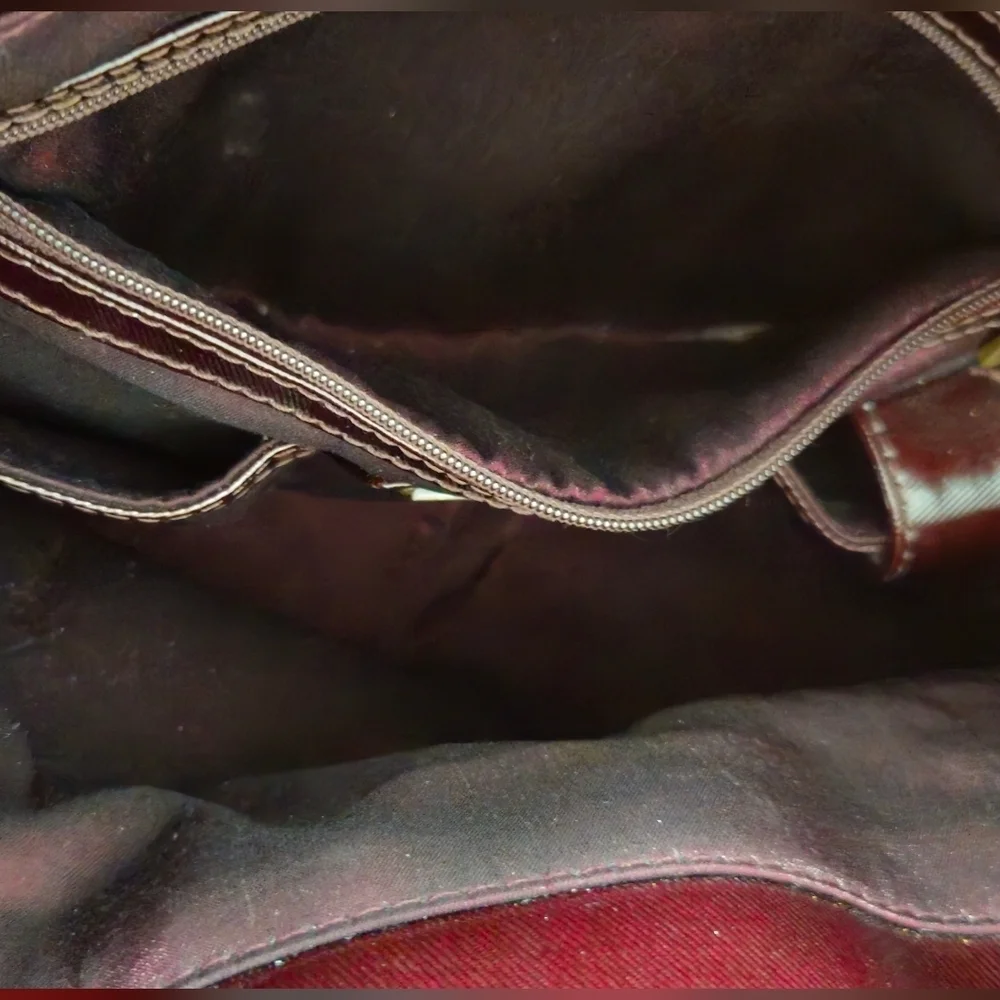 Maxx New York Majestic Hobo Patent Faux Leather Dark Brown Quilted Shoulder Bag